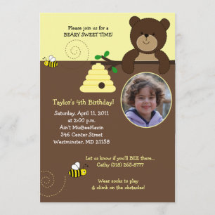 Beary Sweet Bear & Bee 12x18 Geburtstagseinladung Einladung
