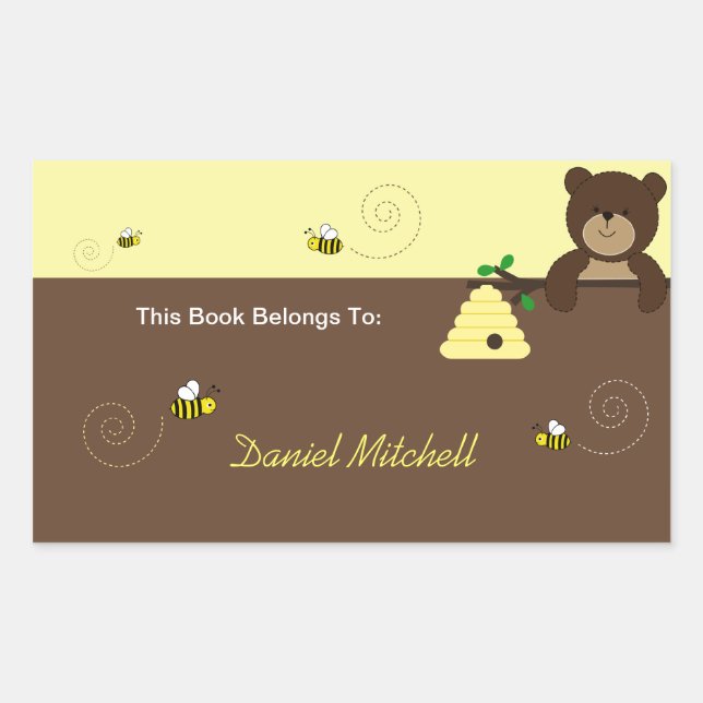 Beary Sweet Bear & Bee Custom Book Plate Aufkleber (Vorderseite)