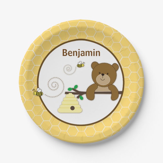 Beary Sweet Honey Bear & Bumble Bear Birthday Pappteller (Vorderseite)
