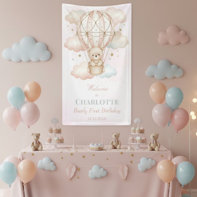 Beary Sweet Hot Air Balloon 1st Birthday Banner (Von Creator hochgeladen)