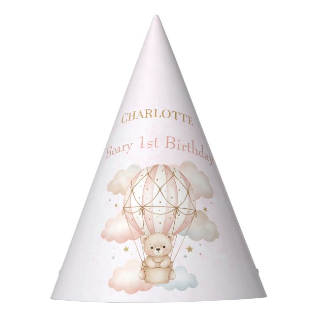 Beary Sweet Hot Air Balloon 1st Birthday Partyhütchen (Vorderseite)