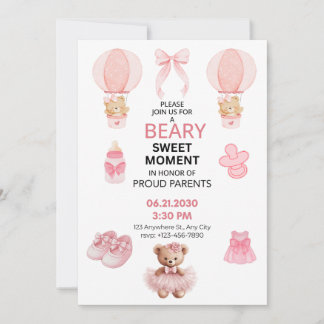 BEARY SWEET MOMENT GIRL 5X7 FLAT BABY SHOWER EINLADUNG