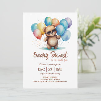 Beary Sweet Teddy mit Brillen und Ballons Einladung