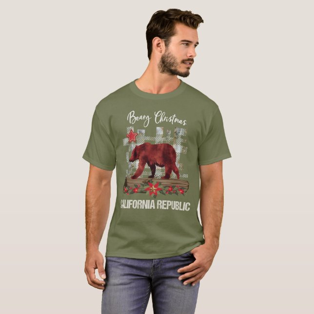 Beary Weihnachtskalifornien-Republik-Männer T-Shirt (Vorne ganz)