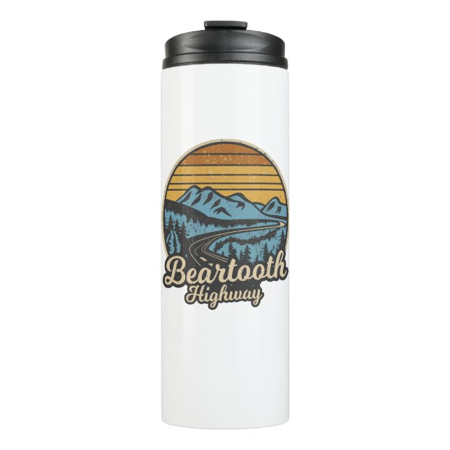 Bearzahnweg Montana Wyoming Retro Thermosbecher (Vorderseite)