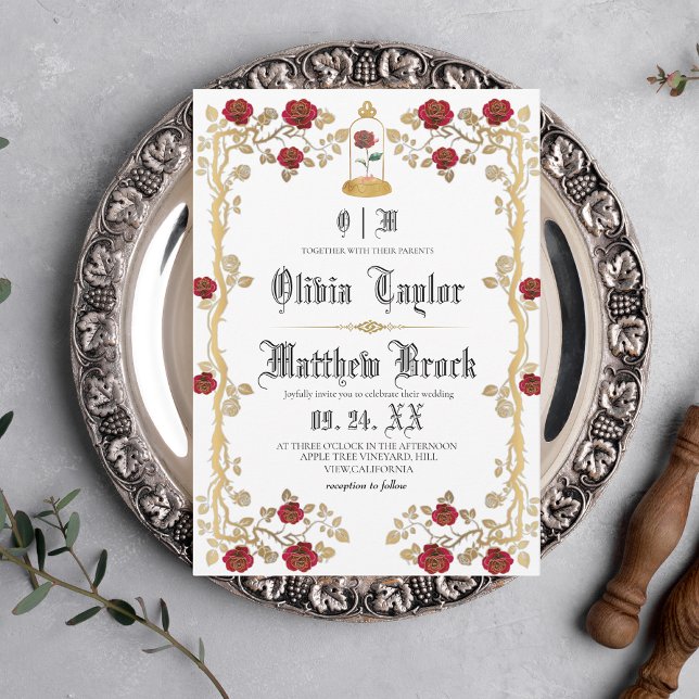 Beast & the Beauty Gold Red Mairytale Hochzeit Einladung (Von Creator hochgeladen)