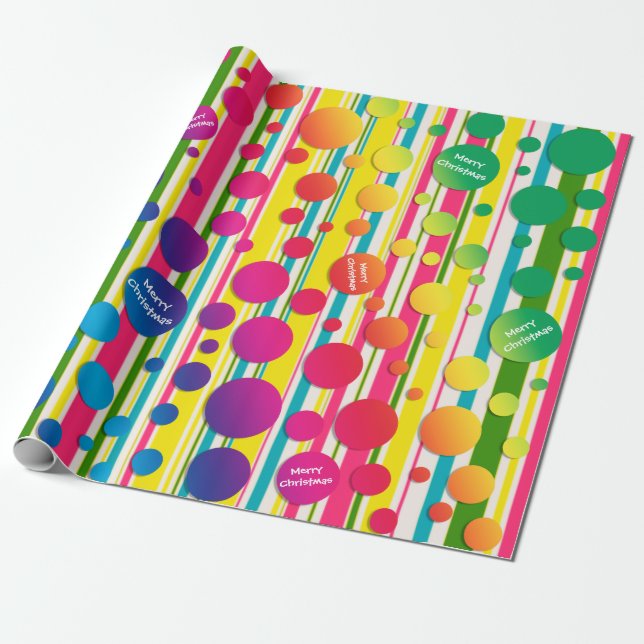 [Beatnik-Blasen] Retro-Polka-Dot Regenbogen Geschenkpapier (Ungerollt)