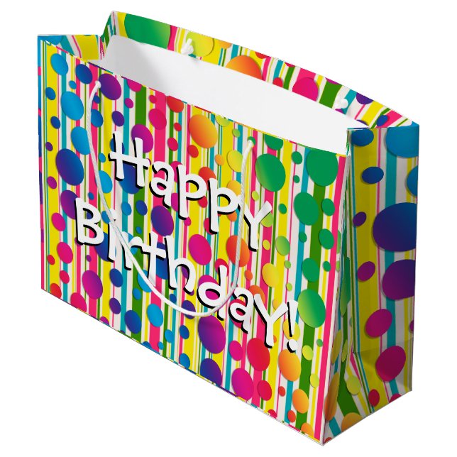 [Beatnik-Blasen] Retro-Polka-Dot Regenbogen Große Geschenktüte (Rückseite Schrägansicht)