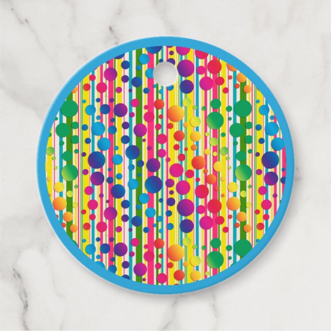 [Beatnik Bubbles] Retro Polka Dot Streifen blau Geschenkanhänger (Vorderseite)
