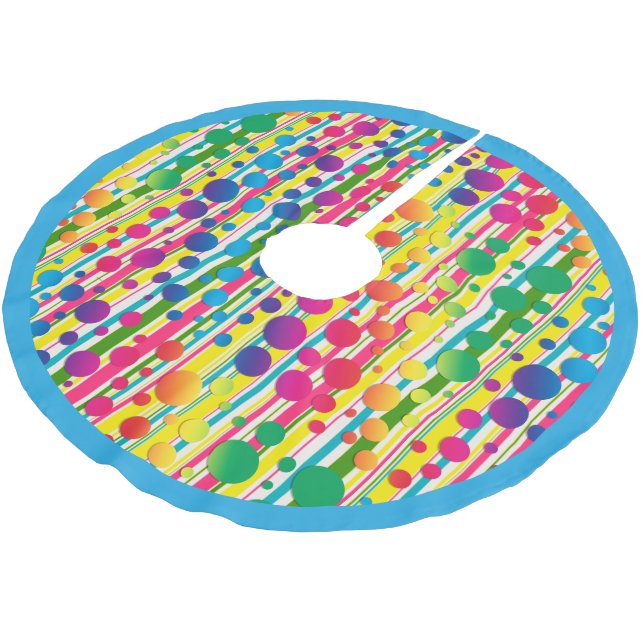 [Beatnik Bubbles] Retro Polka Dot Streifen blau Polyester Weihnachtsbaumdecke (Schrägansicht)