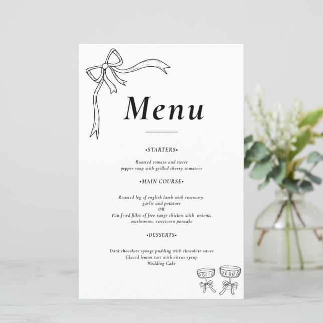 Beatrice Ribbon Wedding Menus (Stehend Vorderseite)