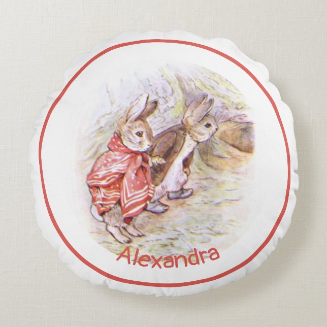 Beatrix Potter Bunnies Rundes Kissen (Vorderseite)
