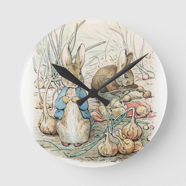 Beatrix Potter Peter Rabbit und Benjamin Bunny Runde Wanduhr (Vorderseite)