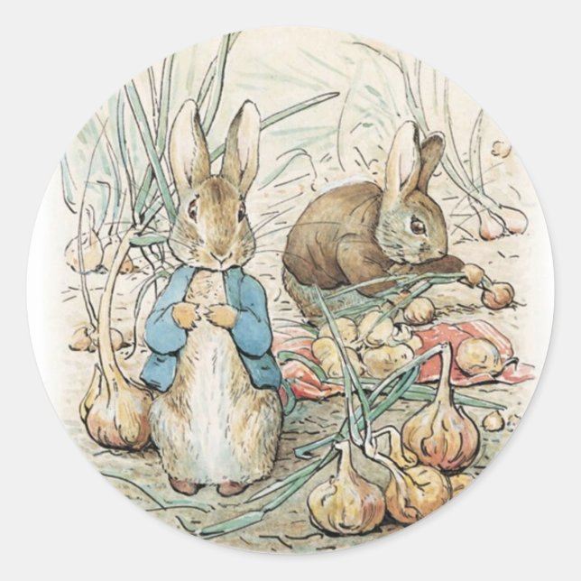 Beatrix Potter Peter Rabbit und Benjamin Bunny Runder Aufkleber (Vorderseite)