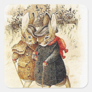 Beatrix Potter - Peter Rabbit Winter Walk Quadratischer Aufkleber