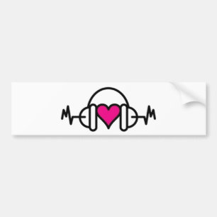 Beats der Liebe   Rosa Herz mit Puls und Kopfhörer Autoaufkleber