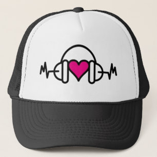 Beats der Liebe Rosa Herz mit Puls und Kopfhörer Truckerkappe