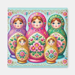 Beau aimant carré russe poupée