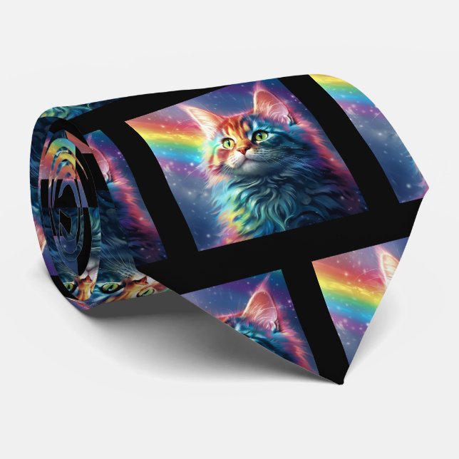 Beau amusant Cravate de peinture Rainbow Cat (Roulé)
