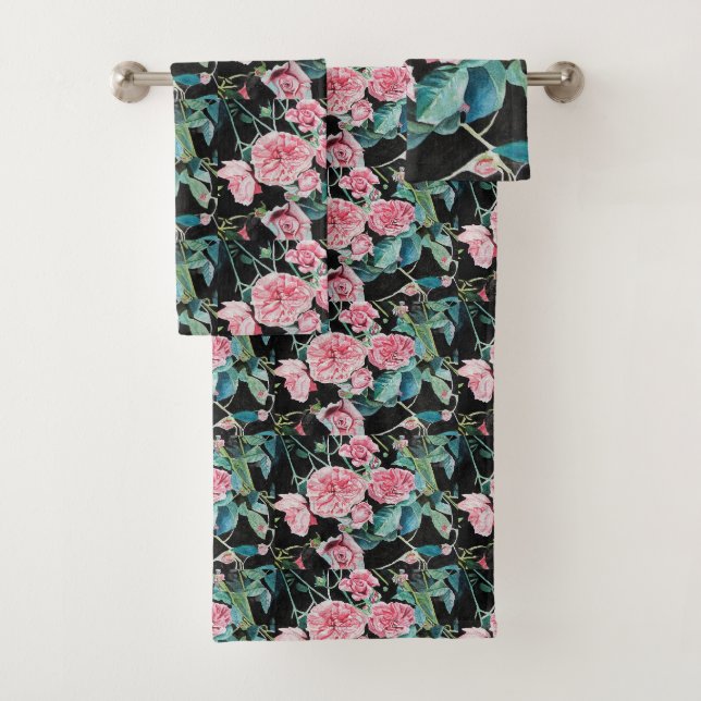 Beau Ancien Roses Roses Rose Ensemble de serviette (En situation)