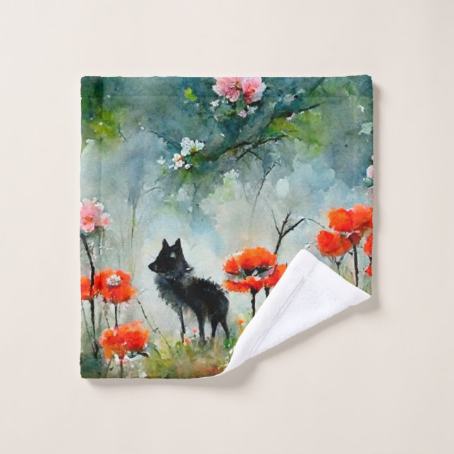 Beau animal sauvage à fleurs (Gant de toilette)