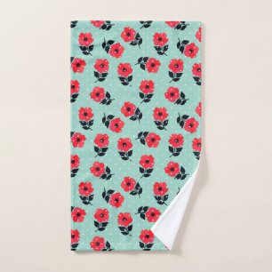 Beau Aqua et Rouge Floral Polka Motif
