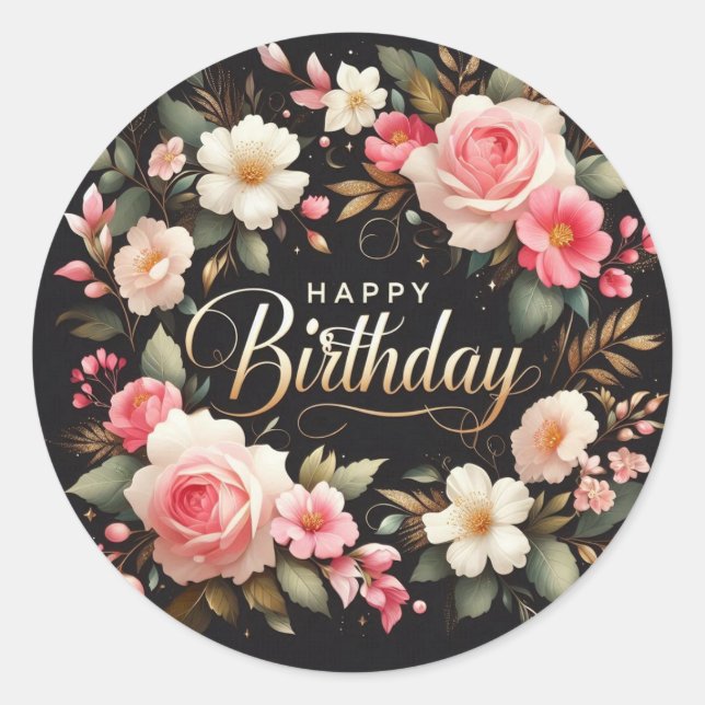 Beau autocollant d'anniversaire floral : "Joyeux a (Devant)