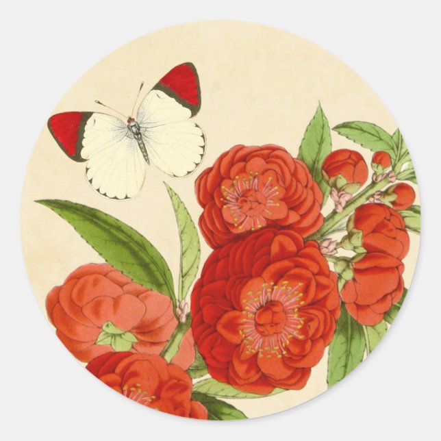 Beau autocollant vintage rouge floral (Devant)