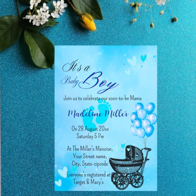 Beau bébé garçon Baby shower bleu Invitation (Créateur téléchargé)