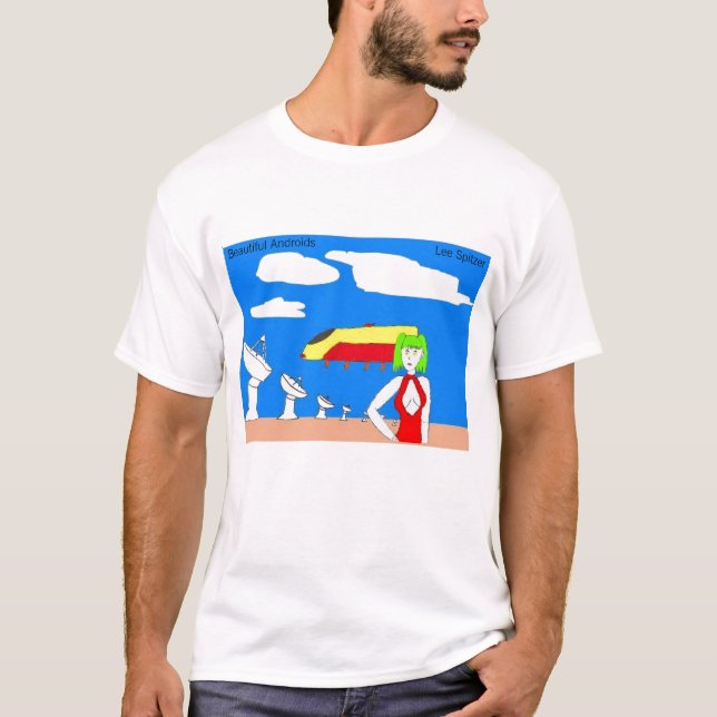 Beau blanc de T-shirt d'androïdes (Devant)