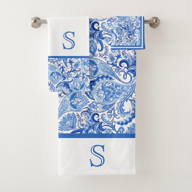 Beau Bleu Blanc Floral Motif Paisley (En situation)