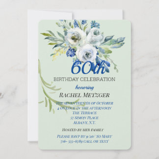 Beau Bleu Et Monnaie Florale Invitation Anniversai
