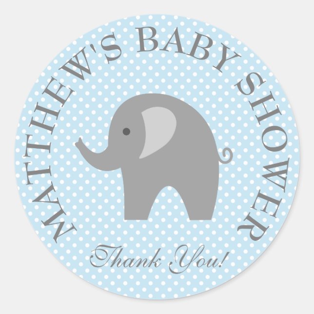 Beau bleu gris éléphant garçons autocollants baby  (Devant)