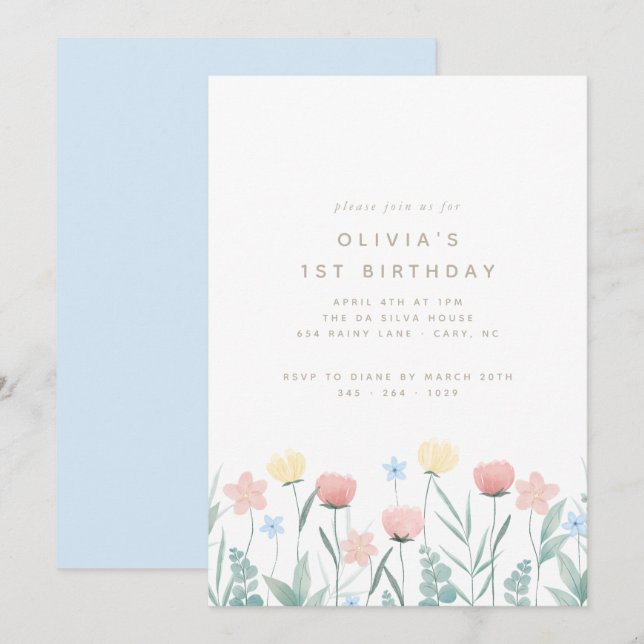 Beau Bouquet Fleur sauvage Invitation Anniversaire (Devant / Derrière)