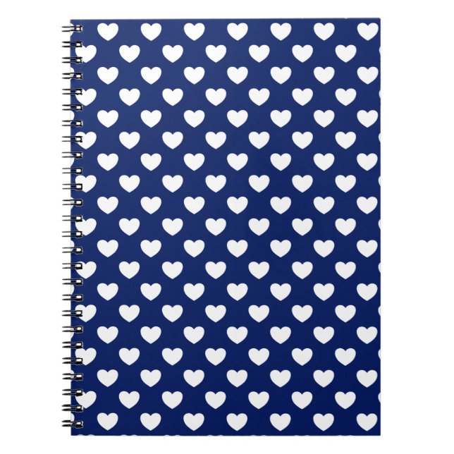 Beau Carnet Bleu Foncé Et Coeurs Blancs (Devant)