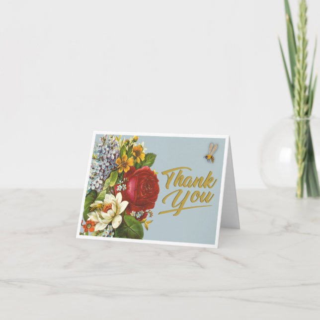 Beau Carte de remerciements Vintage fleuri (Devant)