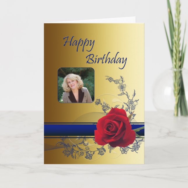 Beau Carte photo de rose rouge pour un anniversair (Devant)