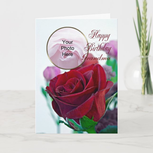Beau Carte photo de rose rouge pour un anniversair (Devant)