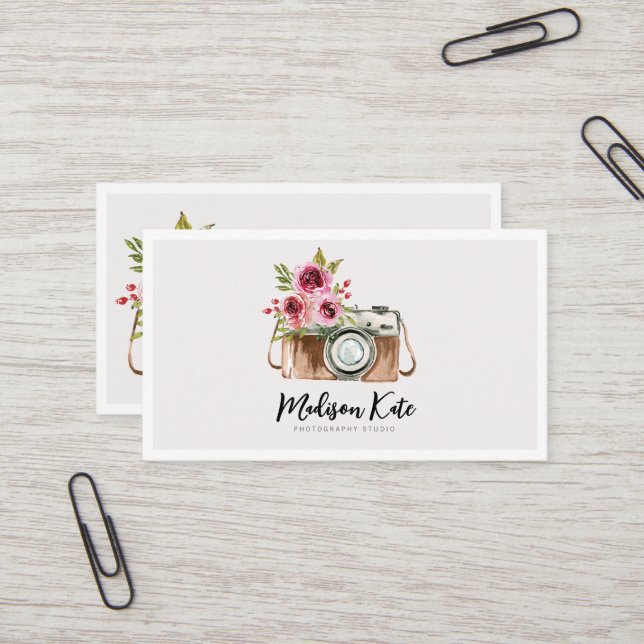 Beau Cartes de visite de caméra aquarelle (Devant/Arrière en situation)