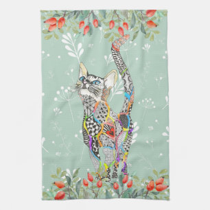 Beau Chat Floral Kitten Serviette de cuisine