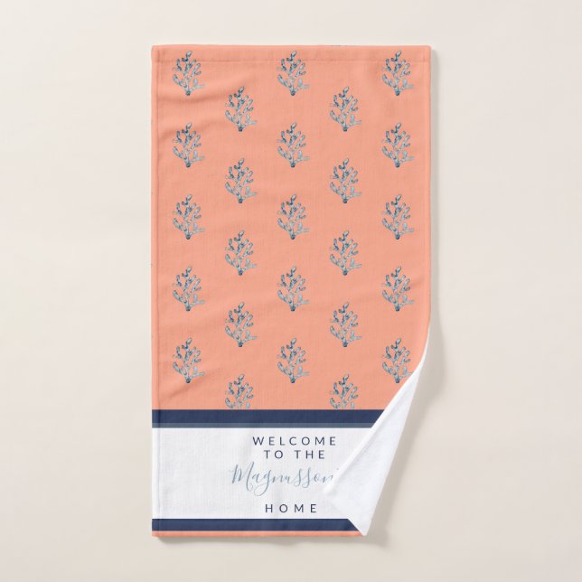 Beau corail aquarelle sur coutume rose saumon (Serviette à main)