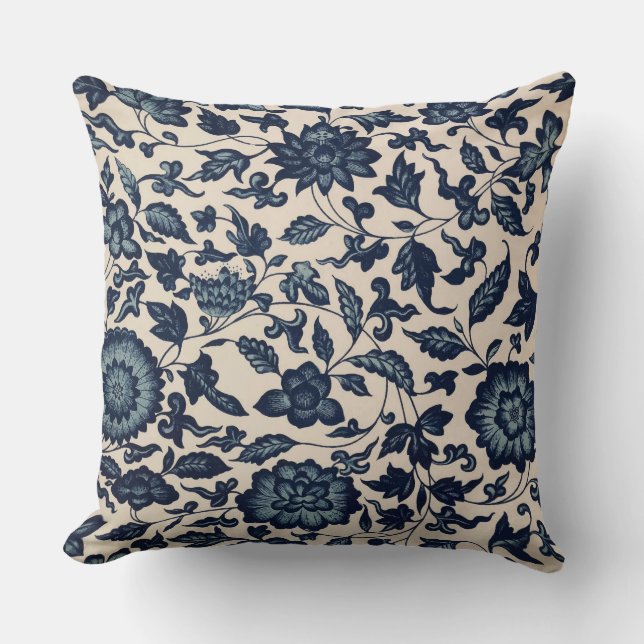 Beau coussin floral asiatique bleu (Recto)
