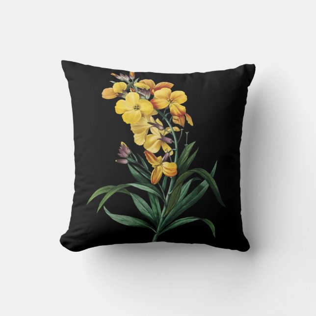 beau coussin jaune de noir de fleur (Recto)