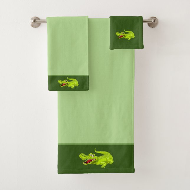 Beau Crocodile sur Lime Green Serviettes de bain e (En situation)