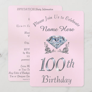 Beau Diamant 100e anniversaire Invitations