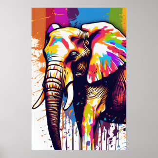 Beau éléphant EauCouleur Digital Imprimer Poster