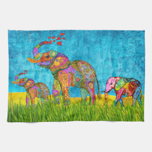 Beau Eléphants colorés Serviette de cuisine