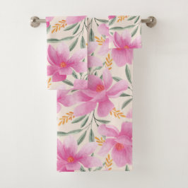 Beau Ensemble De Serviettes De Bain Rose Floral