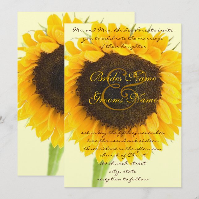 Beau Faire-part de mariage de tournesol élégant (Devant / Derrière)