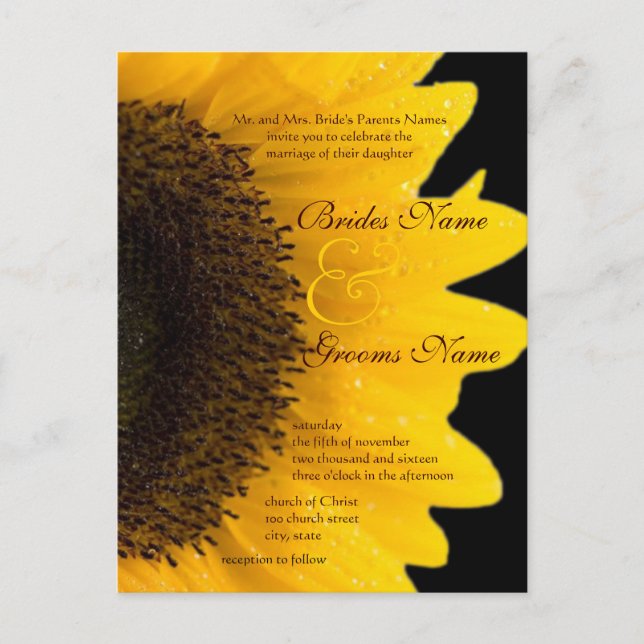 Beau Faire-part de mariage de tournesol élégant (Devant)